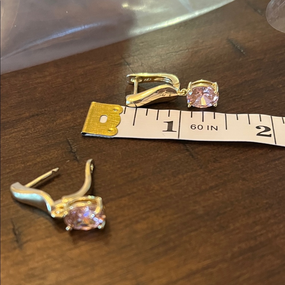 Pretty Bird Gold and Pink Drop Earrings - Picture 5 of 6